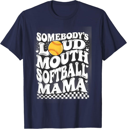 Somebody's Loud Mouth Softball Mama T-Shirt - T-Shirt | Navy