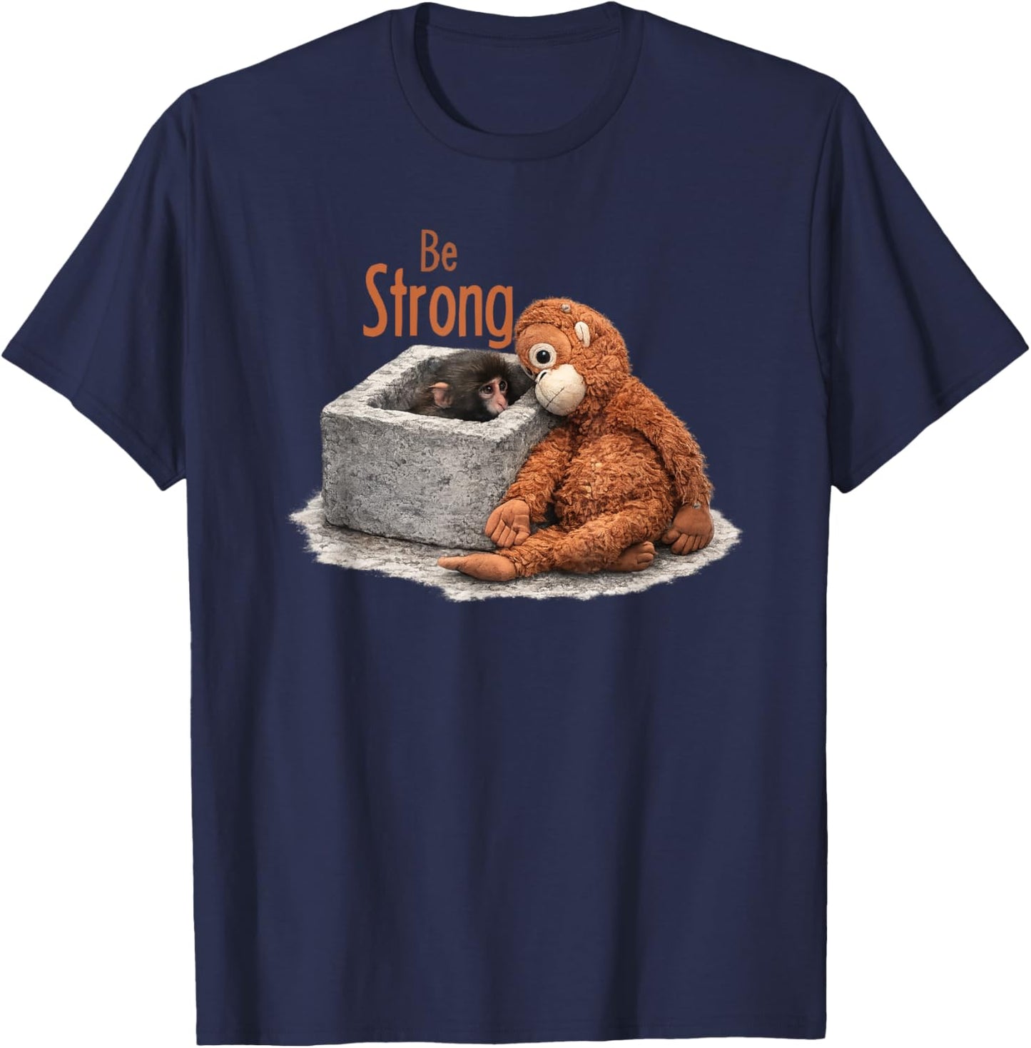 Cute Baby Monkey Punch with his Orangutan Stuffed Toy T-Shirt - T-Shirt | Navy