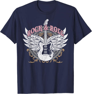 Rock and Roll Guitar Vintage ROCK Women Music T-Shirt - T-Shirt | Navy