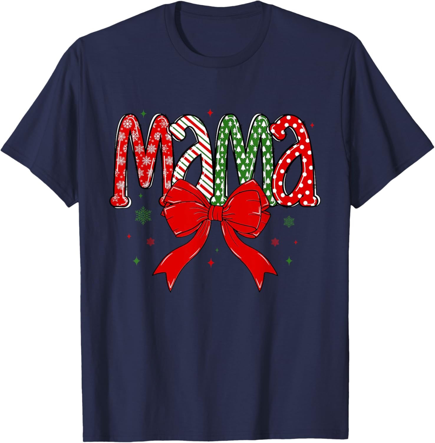 Christmas Mama Coquette Mama Claus Varsity Xmas Checkered T-Shirt - T-Shirt | Navy