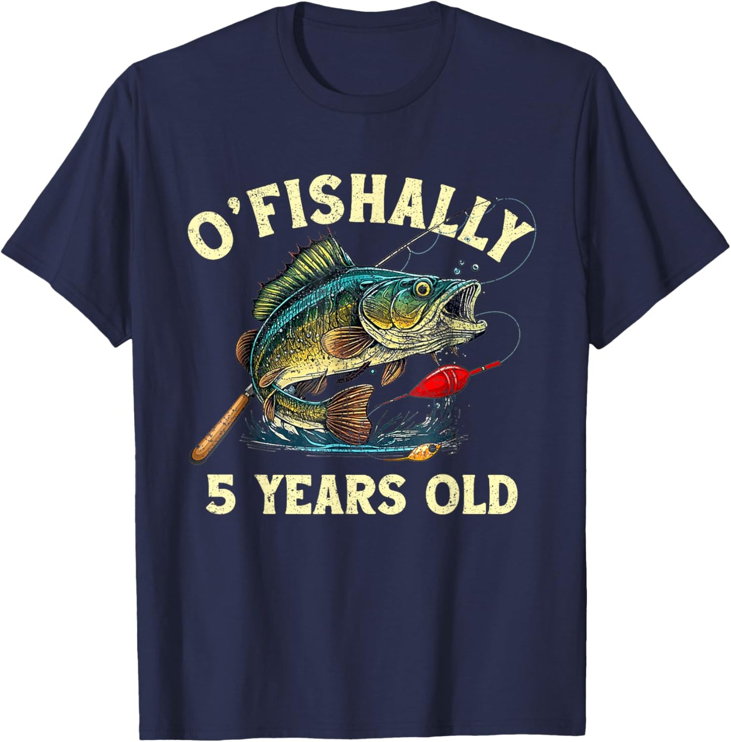 Vintage O'Fishally 5 Years Old Fishing 5th Birthday Boy T-Shirt - T-Shirt | Navy