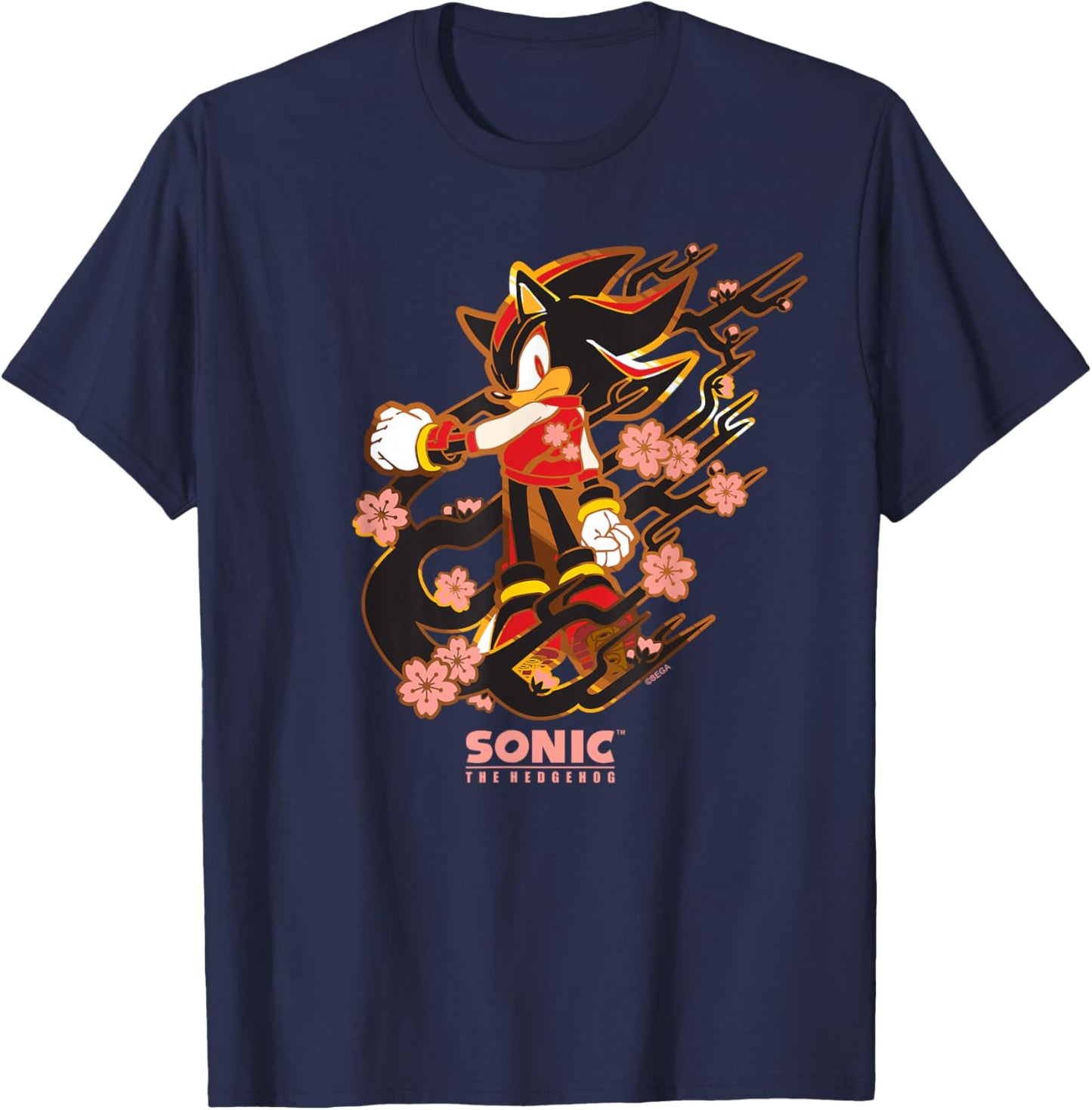 Sonic The Hedgehog - Shadow with Cherry Blossoms T-Shirt - T-Shirt | Navy