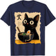 Black Cat Ramen Japanese Kawaii Anime Cat Ramen T-Shirt - T-Shirt | Navy