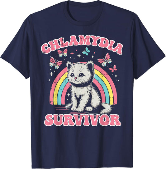 Survivor Cat Funny Cringe Weird Adult Humor Inappropriate T-Shirt - T-Shirt | Navy