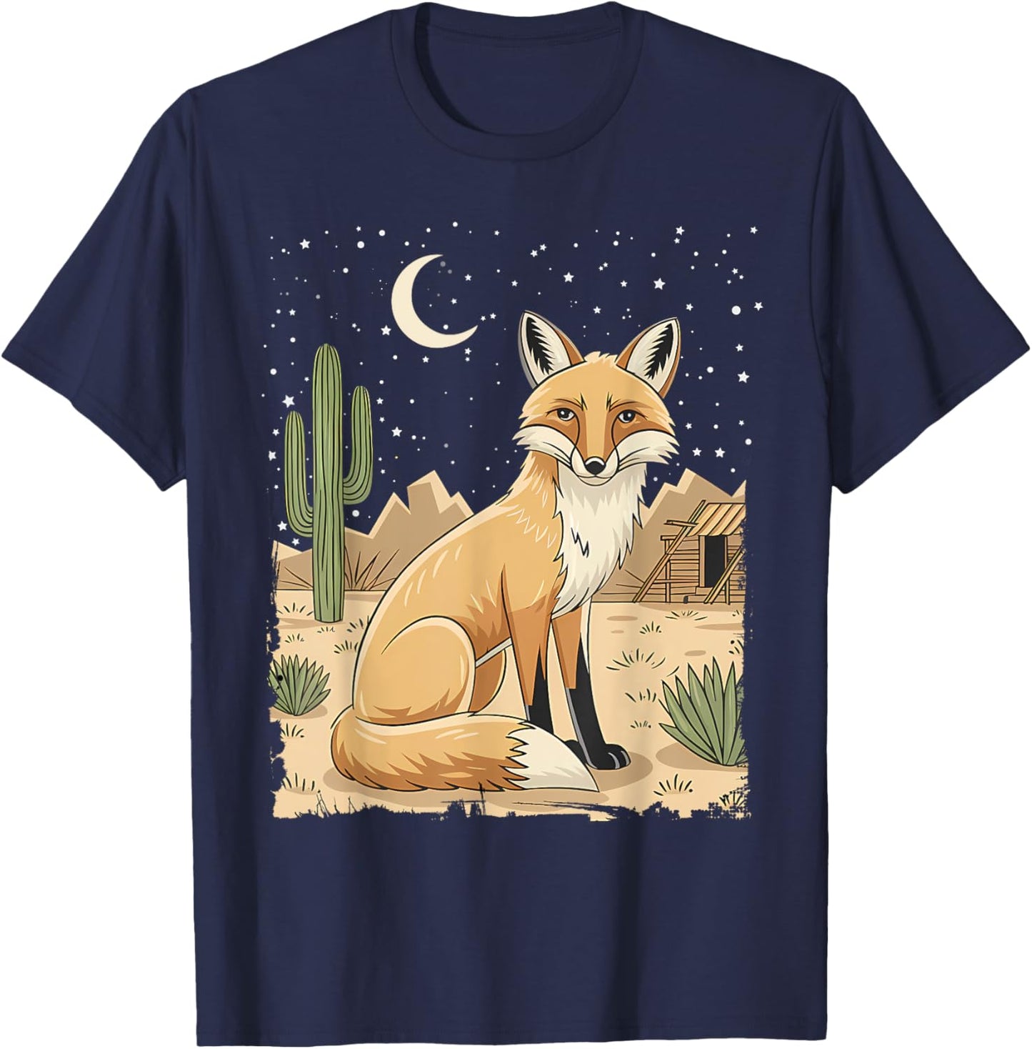 Coyote Desert Nature Scenic Wild Animal South West Cactus T-Shirt - T-Shirt | Navy