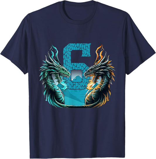 Boy Girl 6 Year Old Birthday Dragon Shirt 6th Birthday T-Shirt - T-Shirt | Navy