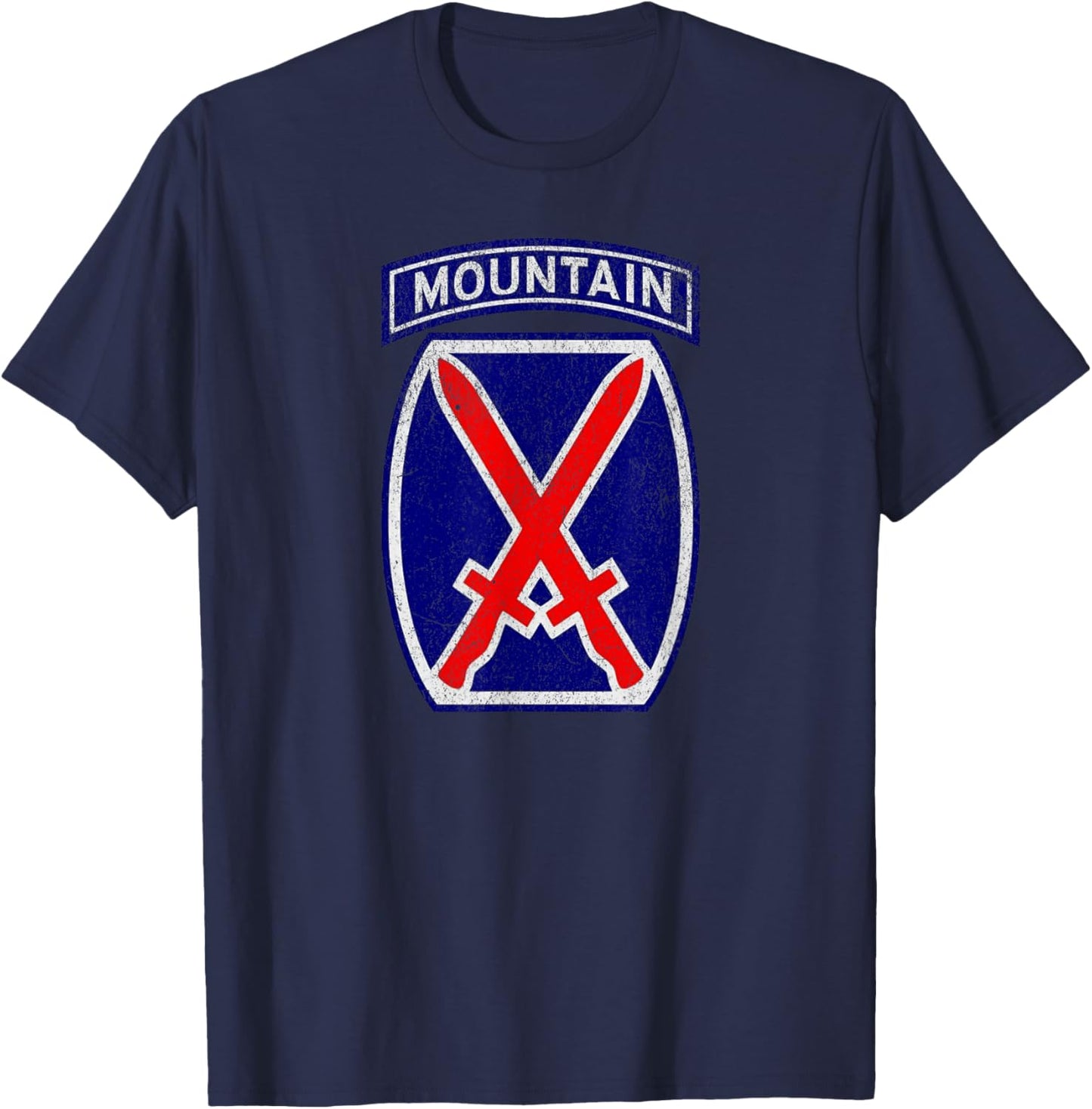 Patriotic Veteran Military Distressed 10th Mountain Division T-Shirt - T-Shirt | Navy
