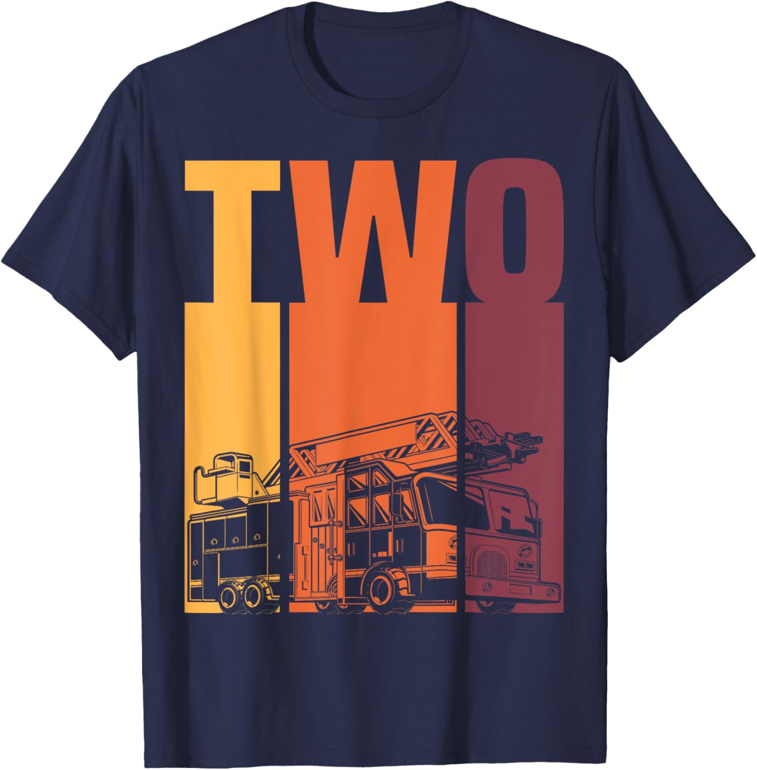 2 Year Old Firefighter Kids Fire Truck 2nd Birthday Boy T-Shirt - T-Shirt | Navy