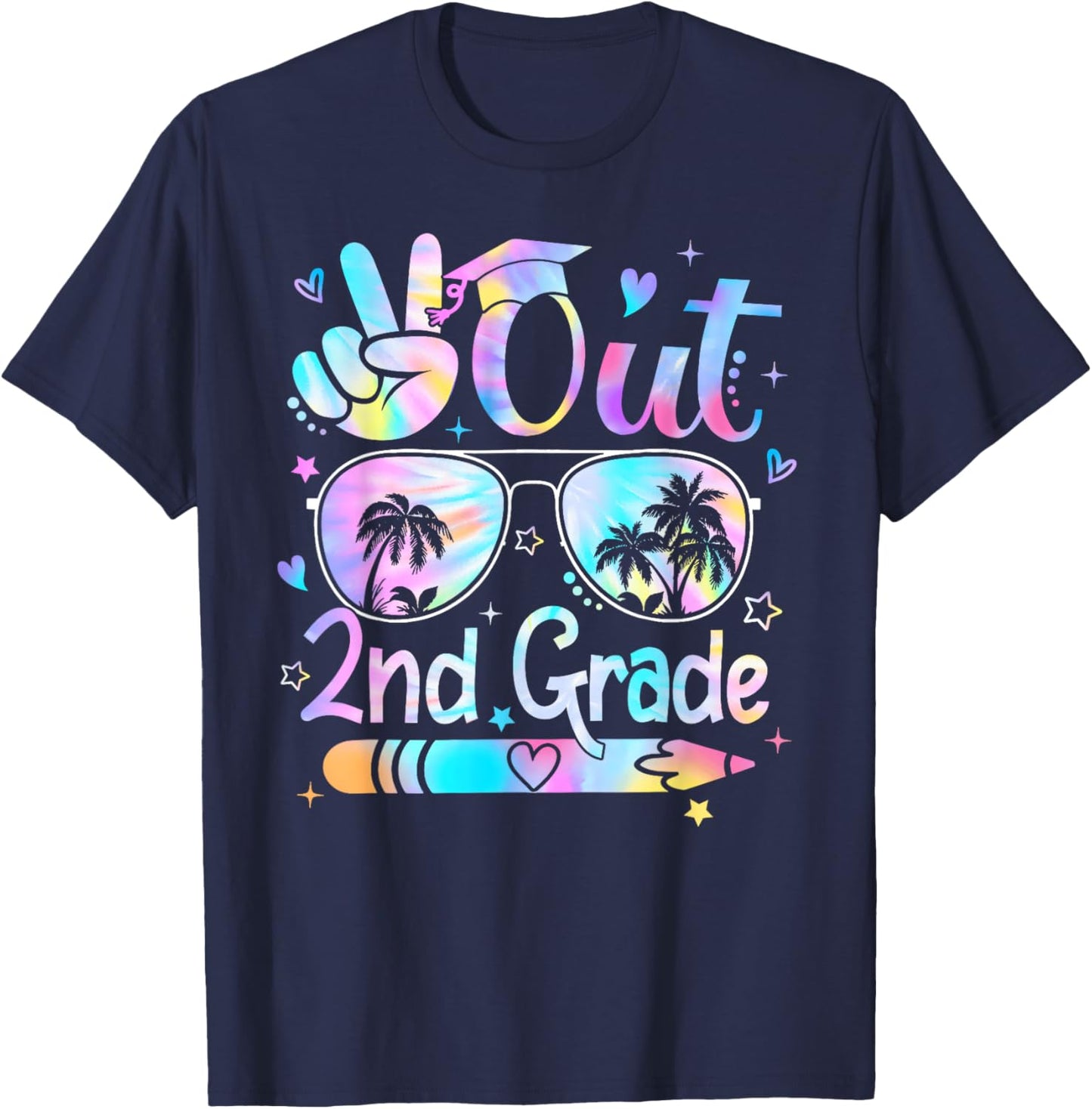 Peace Out Second Grade Cute Tie Dye Last Day Of 2nd Grade T-Shirt - T-Shirt | Navy