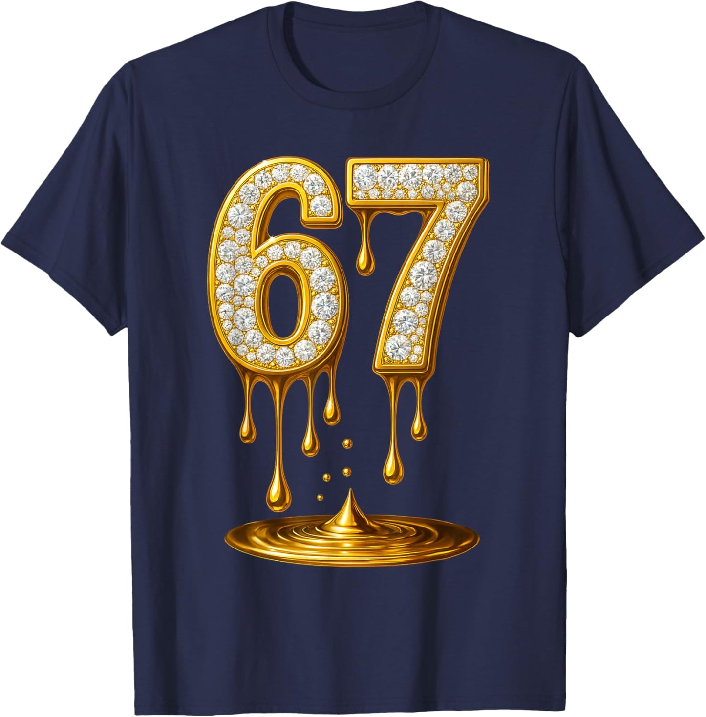 6 7 Gold Drip T-Shirt - T-Shirt | Navy