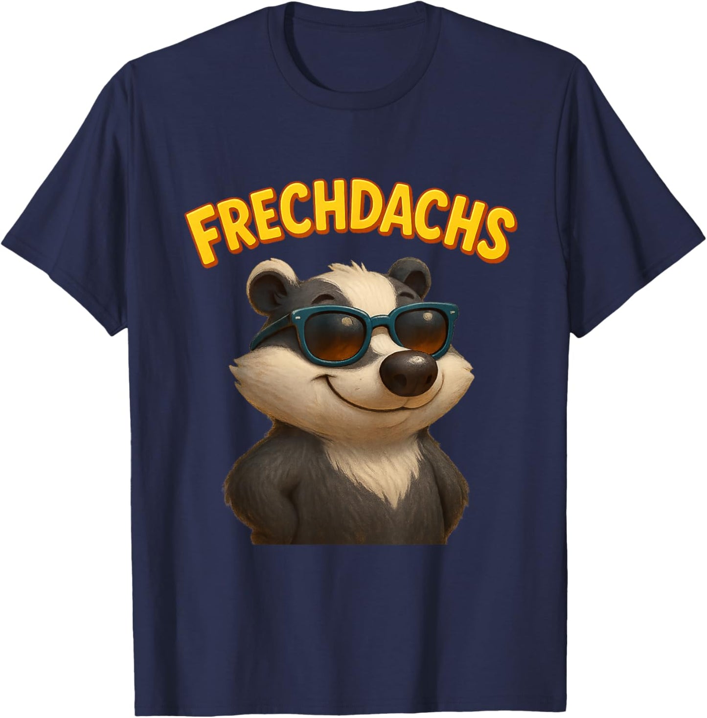 Naughty Badger Cartoon Badger with Sunglasses Cheeky Funny T-Shirt - T-Shirt | Navy