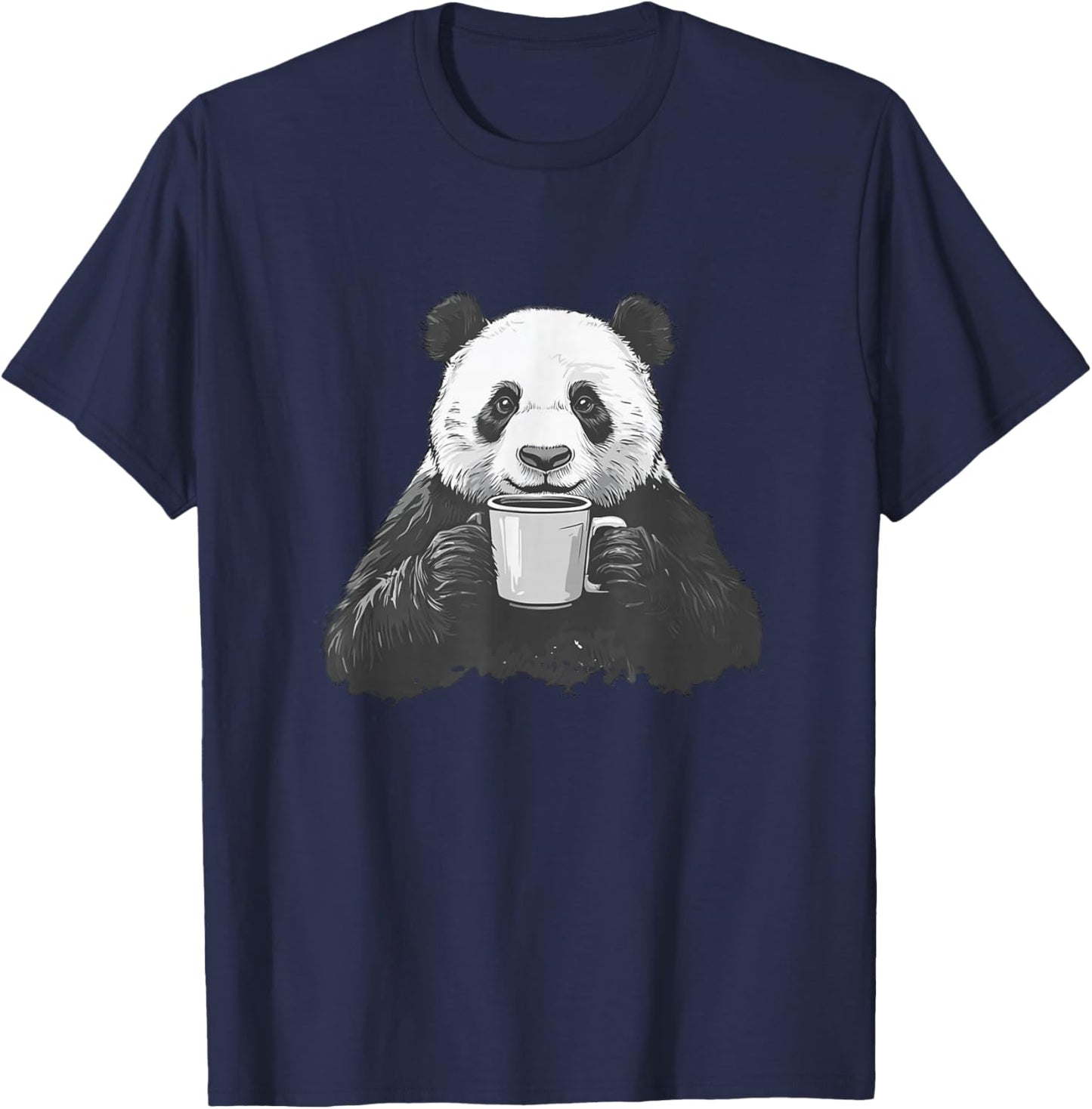 Panda Drinking Coffee Cute Panda Coffee Lover T-Shirt - T-Shirt | Navy