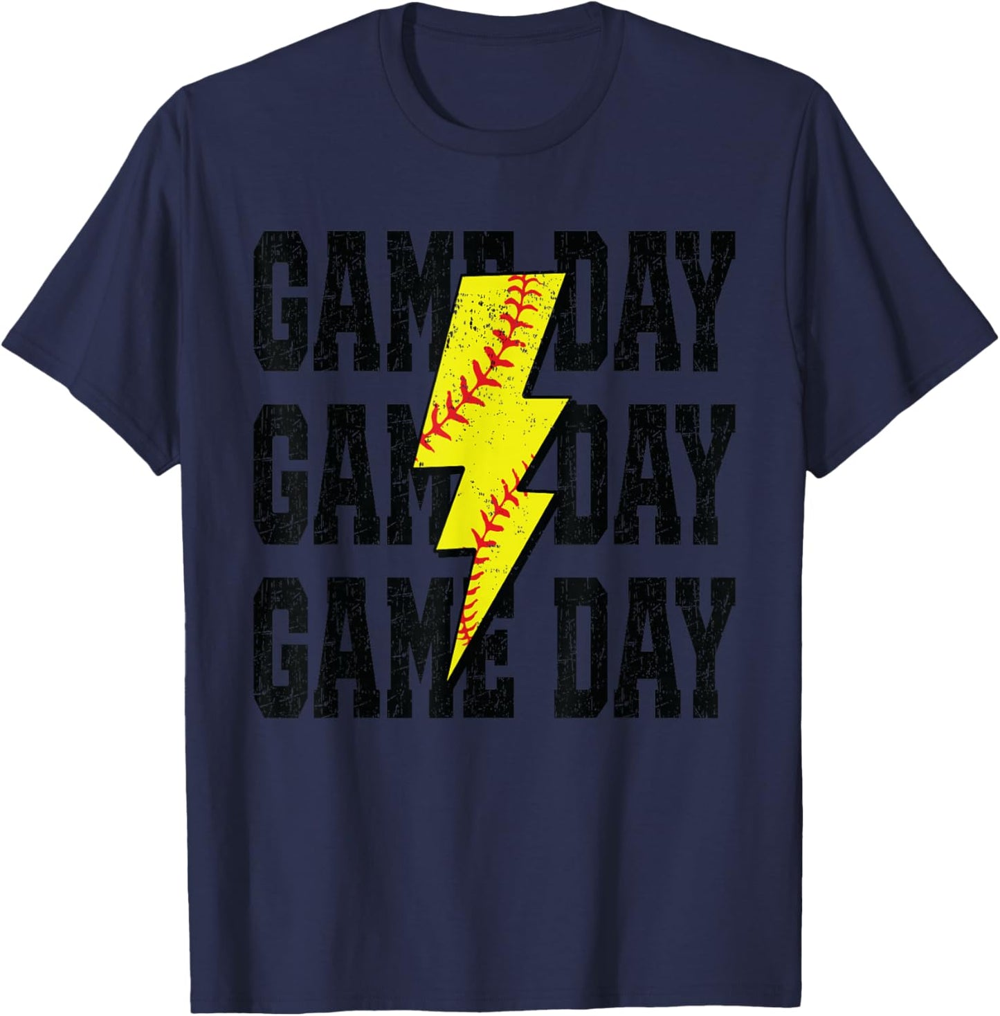 Softball Game Day Distressed Bolt Lightning Softball T-Shirt - T-Shirt | Navy