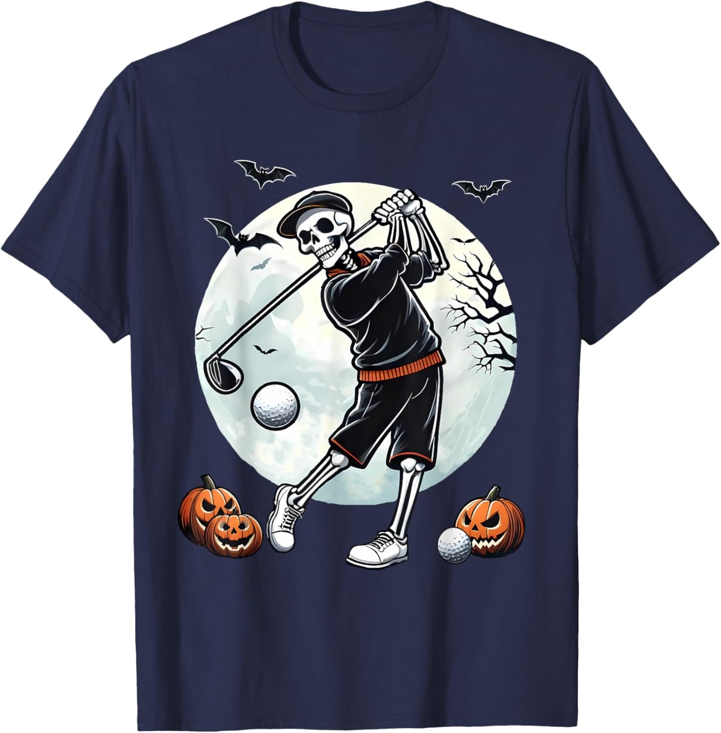 Halloween Skeleton Playing Golf Funny Golfer Boys Kids Men T-Shirt - T-Shirt | Navy