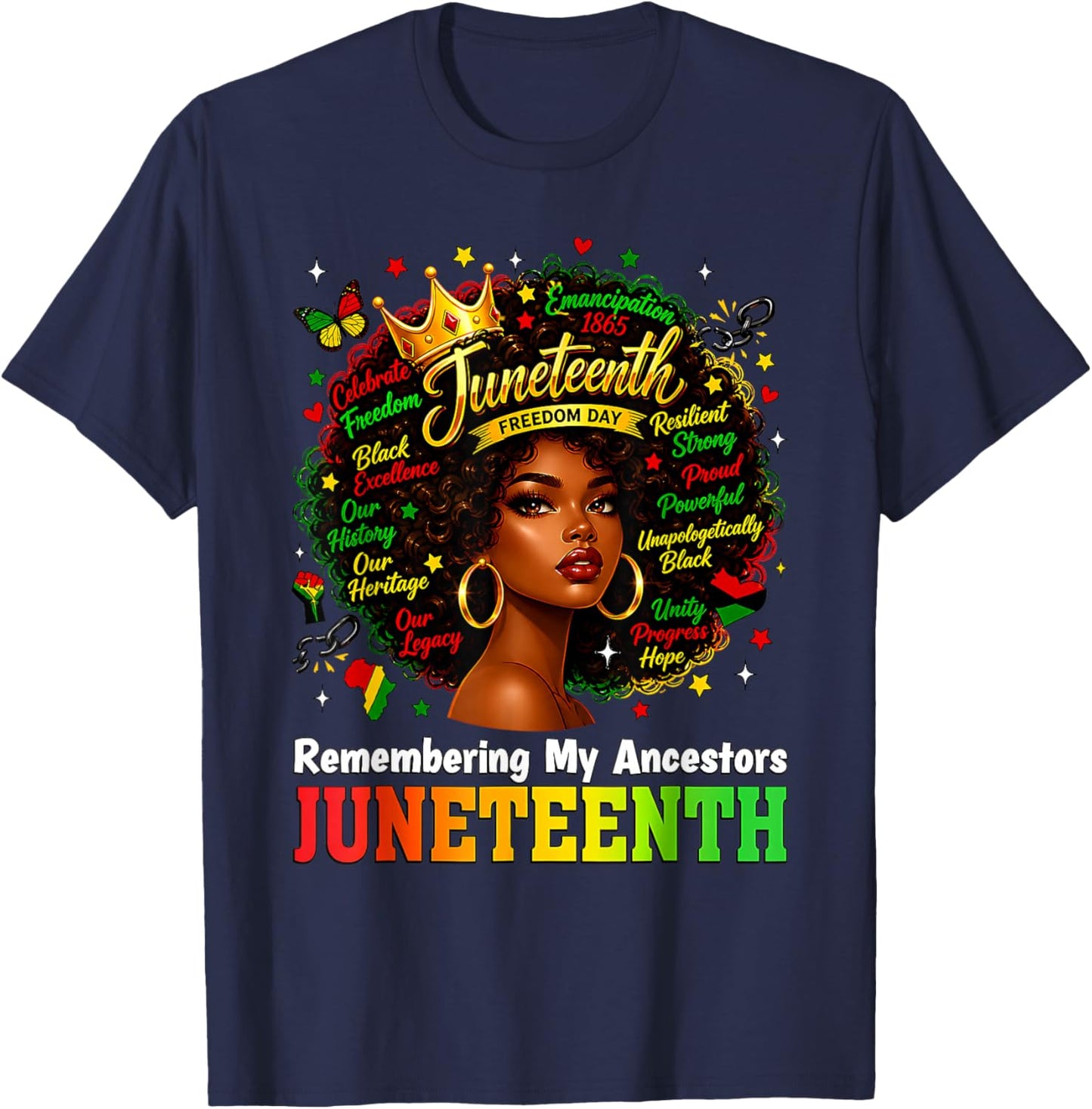 Juneteenth Remembering My Ancestors Black Women Juneteenth T-Shirt - T-Shirt | Navy