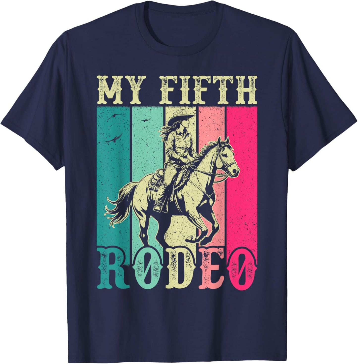 My Fifth Rodeo 5 Year Old Girl Cowgirl 5th Birthday Horse T-Shirt - T-Shirt | Navy