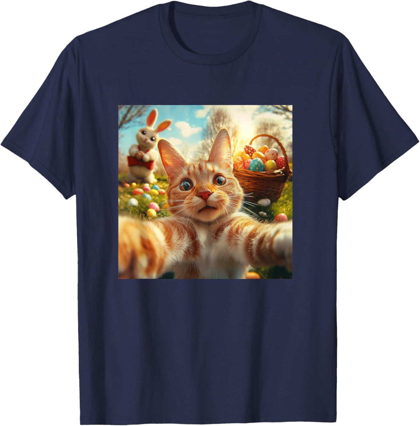 Funny Cat Selfie Women Girls Boys Kids Easter T-Shirt - T-Shirt | Navy