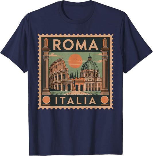 Retro Rome Italy Colosseum Souvenir Italian Heritage T-Shirt - T-Shirt | Navy