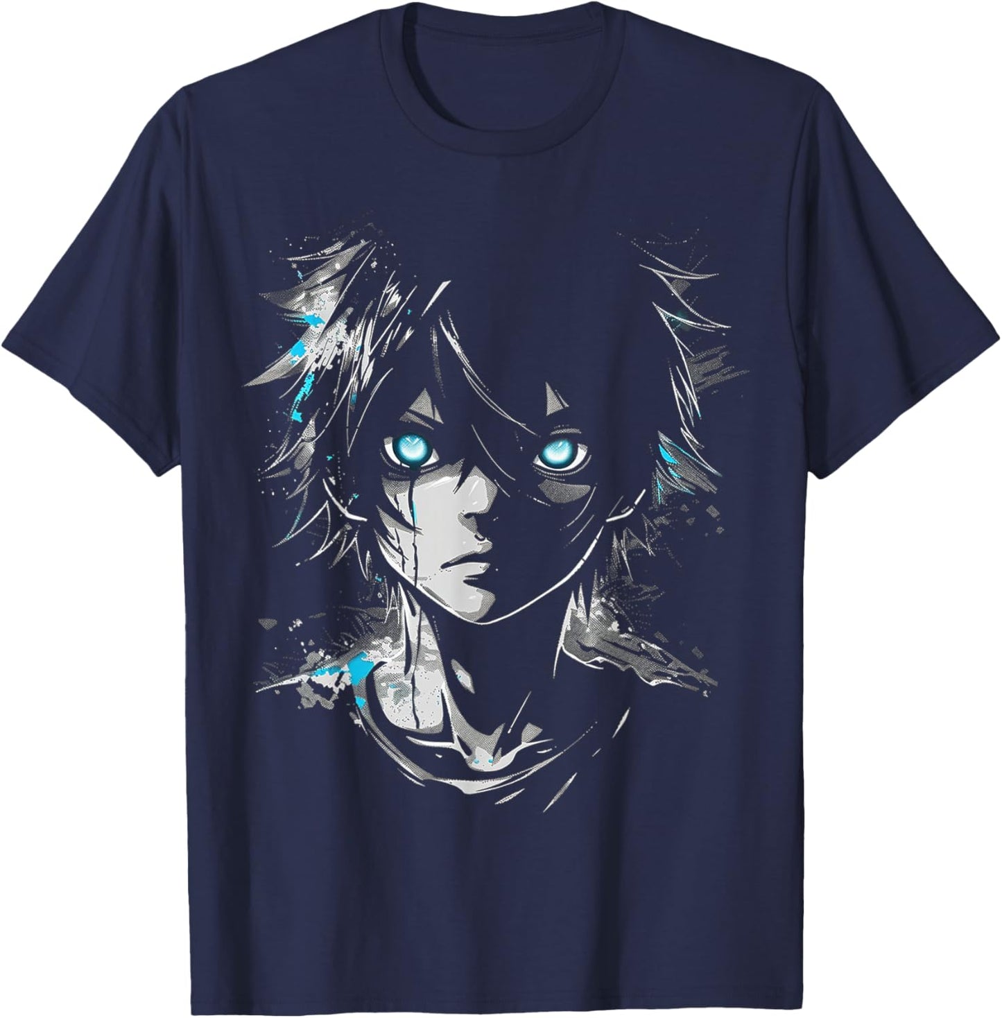 Anime Manga Motif Blue-Eyes Illustration Anime T-Shirt - T-Shirt | Navy