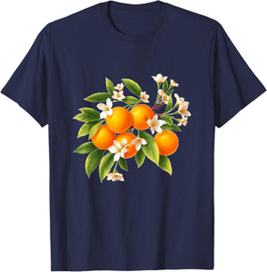 Elegant Orange Blossom Branch - Botanical Fruit Illustration T-Shirt - T-Shirt | Navy