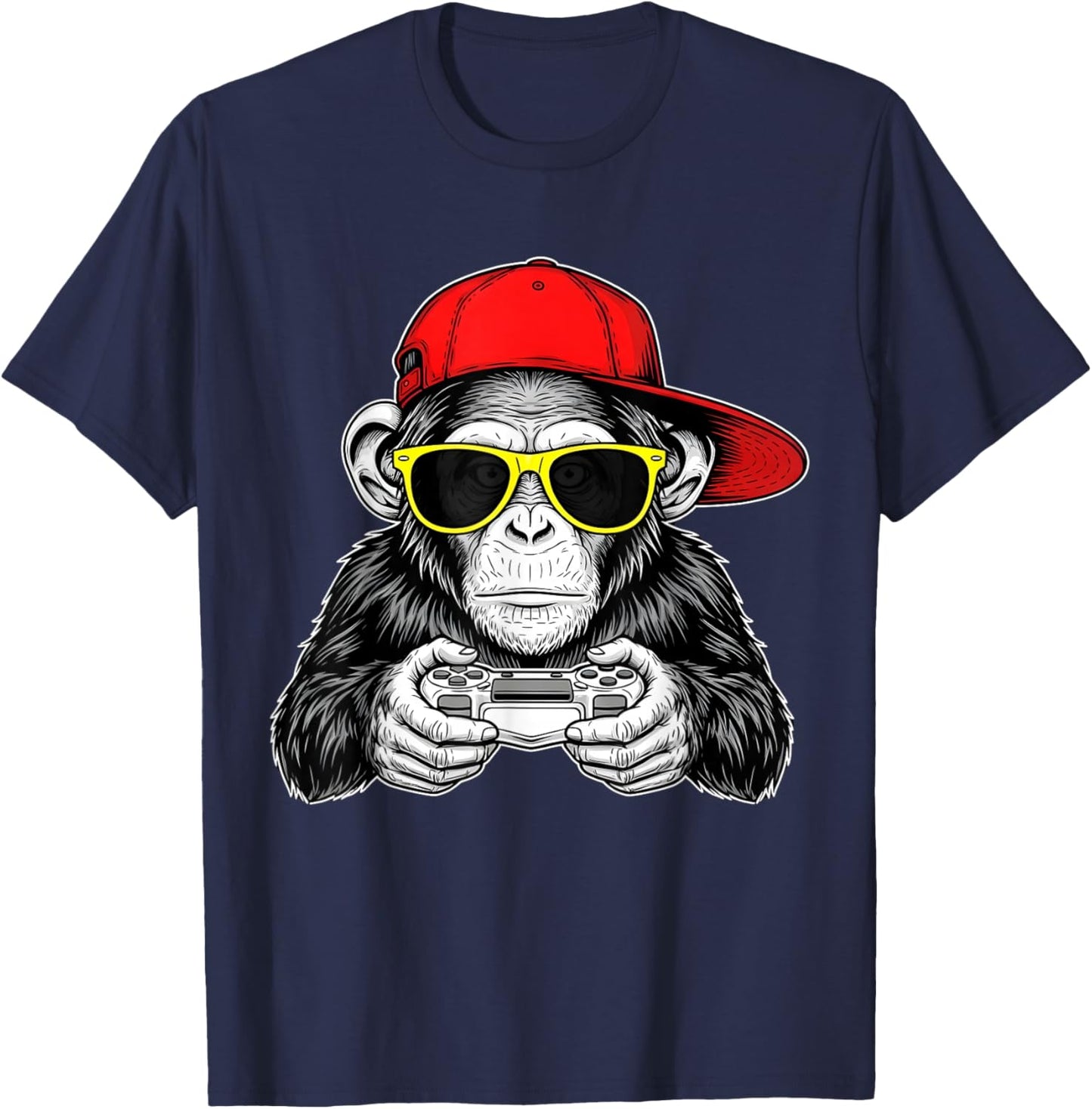 Video Game Funny Cool Gamer Monkey with Controller T-Shirt - T-Shirt | Navy