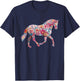 Horse Flower Equestrian Riding Floral Pattern Graphic T-Shirt - T-Shirt | Navy