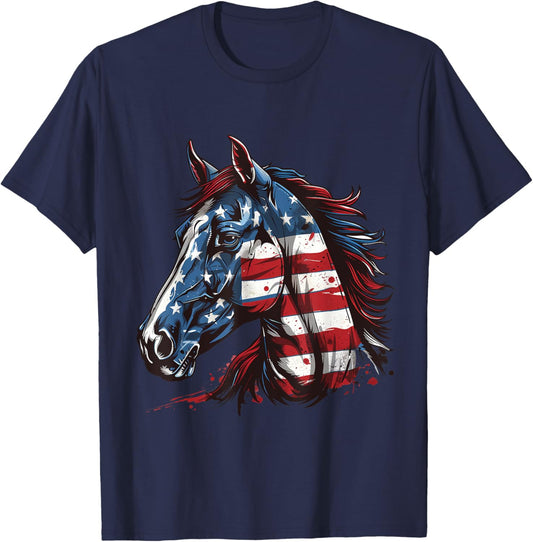 Patriotic Horse USA Flag Vintage Horse 4th Of July T-Shirt - T-Shirt | Navy