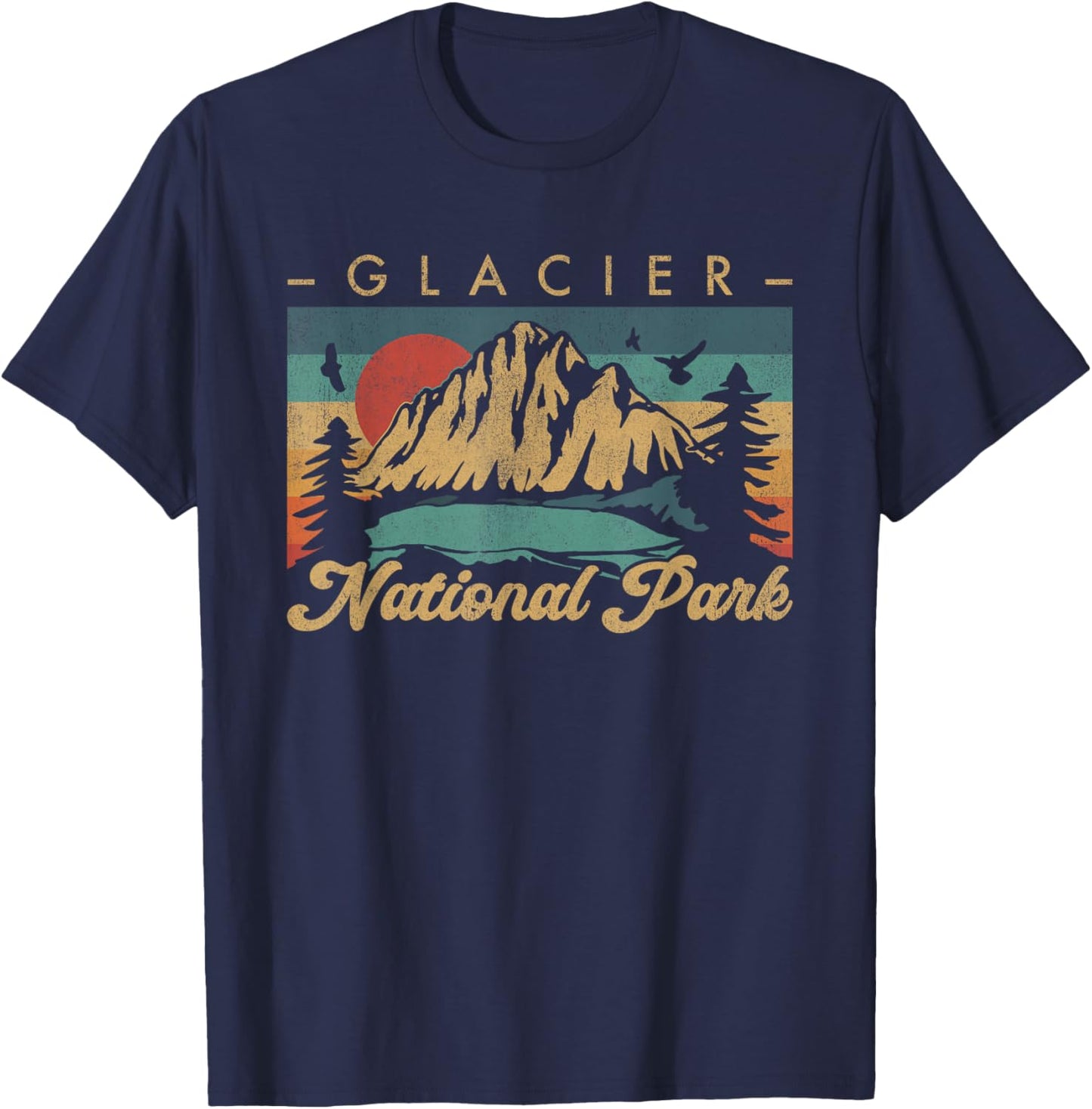 Retro Vintage Graphic Glacier National Park T-Shirt - T-Shirt | Navy