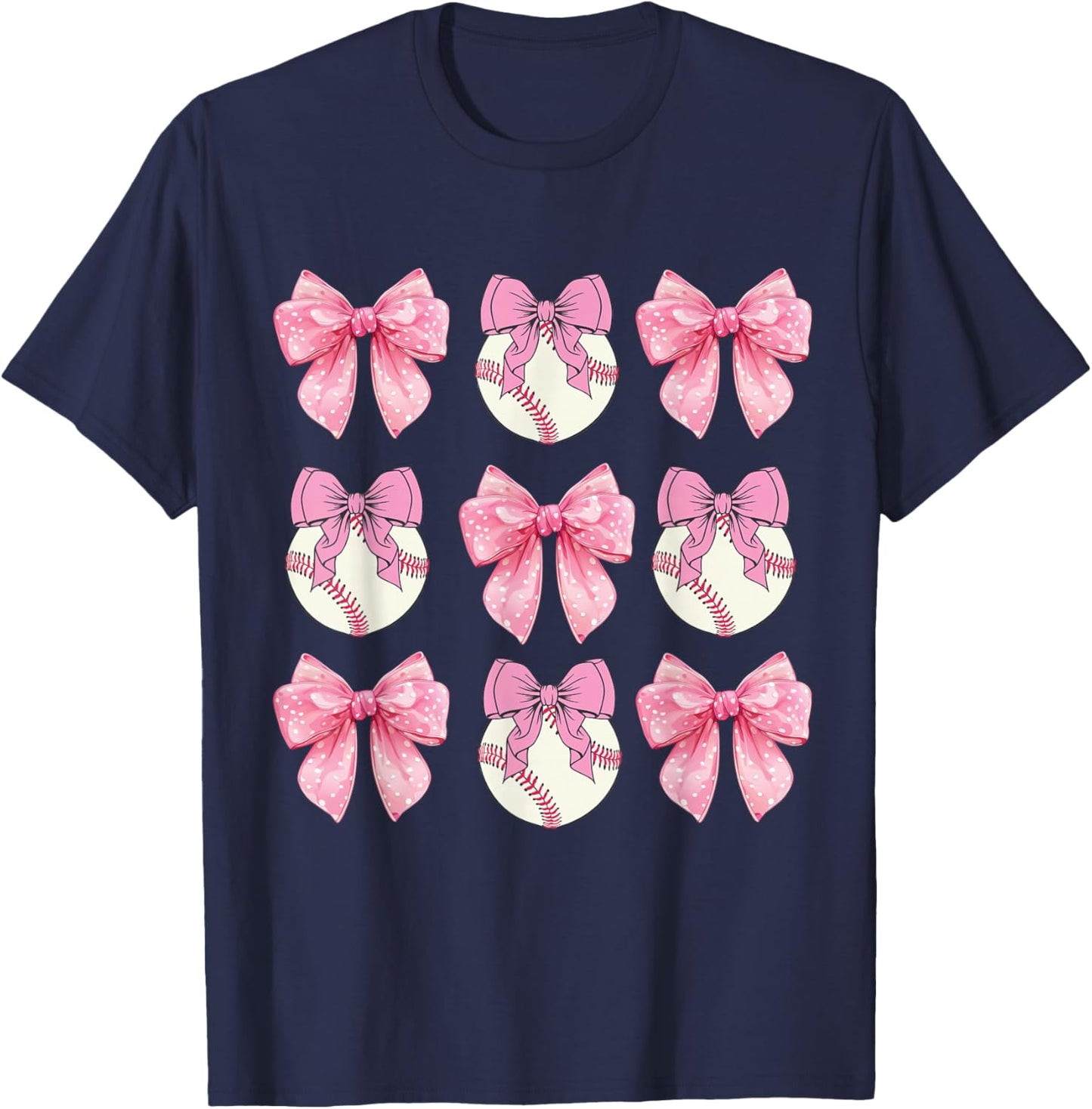 Baseball Coquette Bow Baseball Mom Mother's Day Mama T-Shirt - T-Shirt | Navy