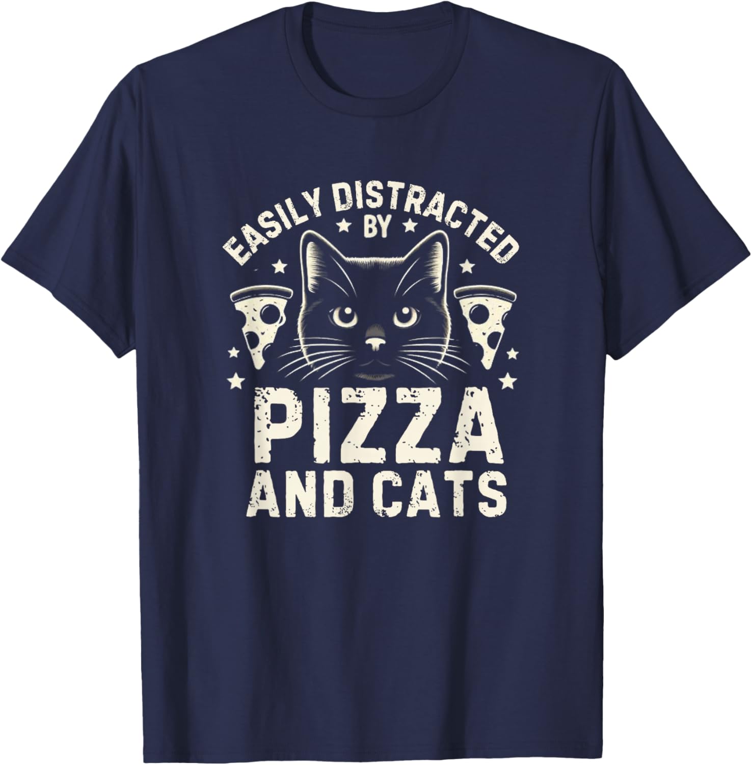 Funny Pizza Lover Foodie Pizza Pun Pizza and Cats T-Shirt - T-Shirt | Navy