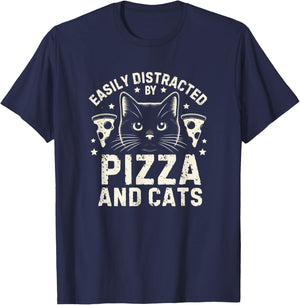 Funny Pizza Lover Foodie Pizza Pun Pizza and Cats T-Shirt - T-Shirt | Navy