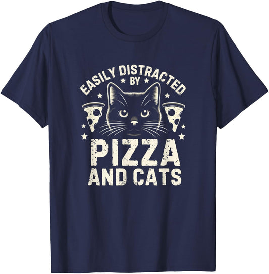 Funny Pizza Lover Foodie Pizza Pun Pizza and Cats T-Shirt - T-Shirt | Navy