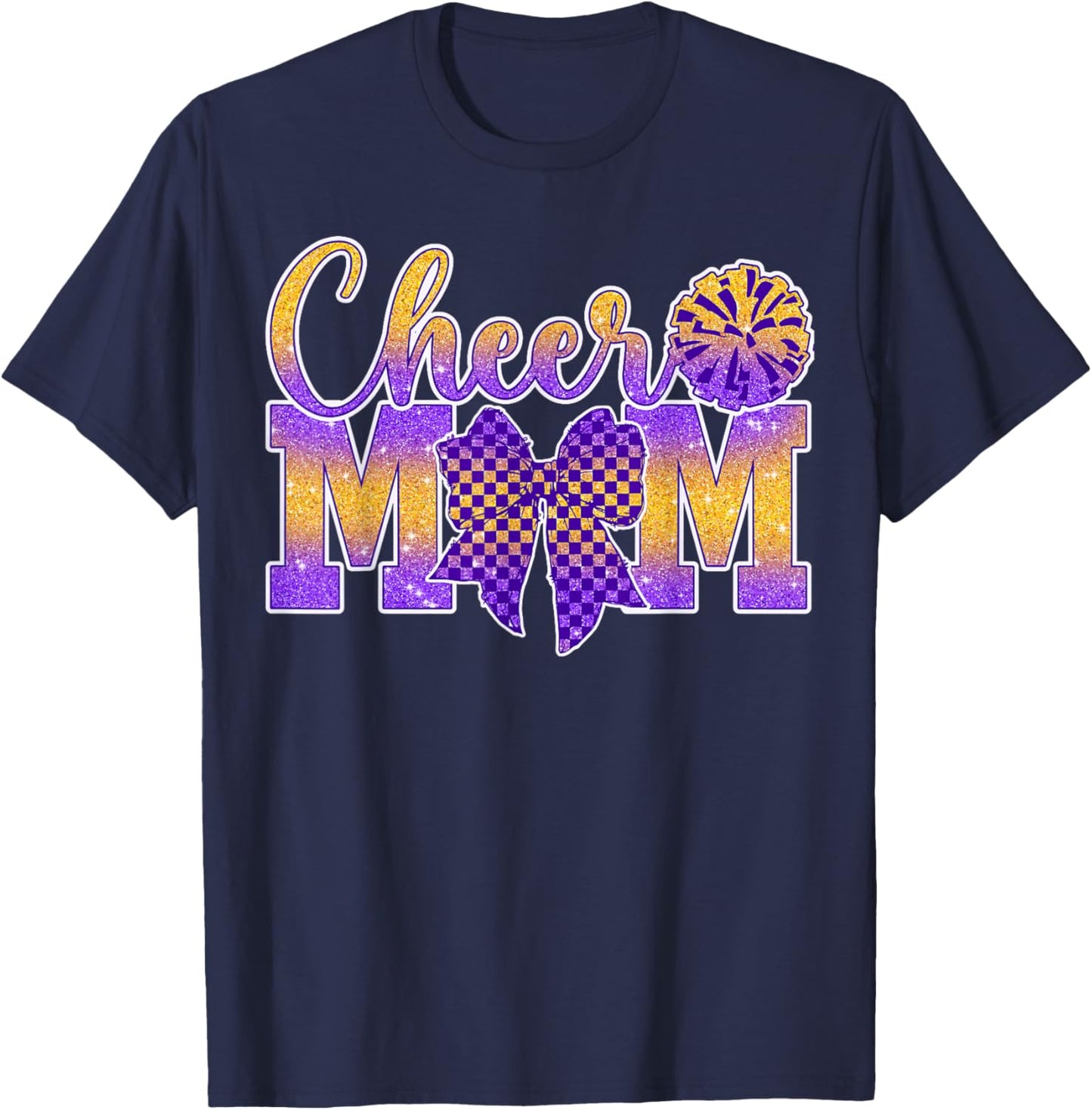 Cheer Mom Purple Gold Cheerleader Game Day Cheer Football T-Shirt - T-Shirt | Navy
