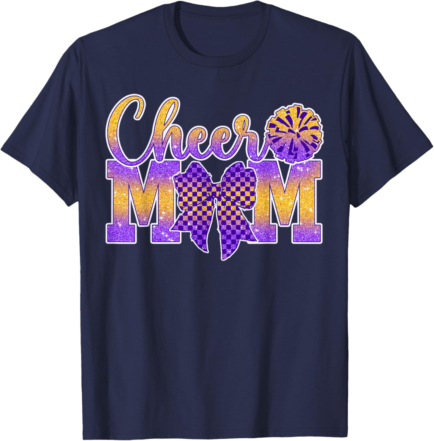 Cheer Mom Purple Gold Cheerleader Game Day Cheer Football T-Shirt - T-Shirt | Navy