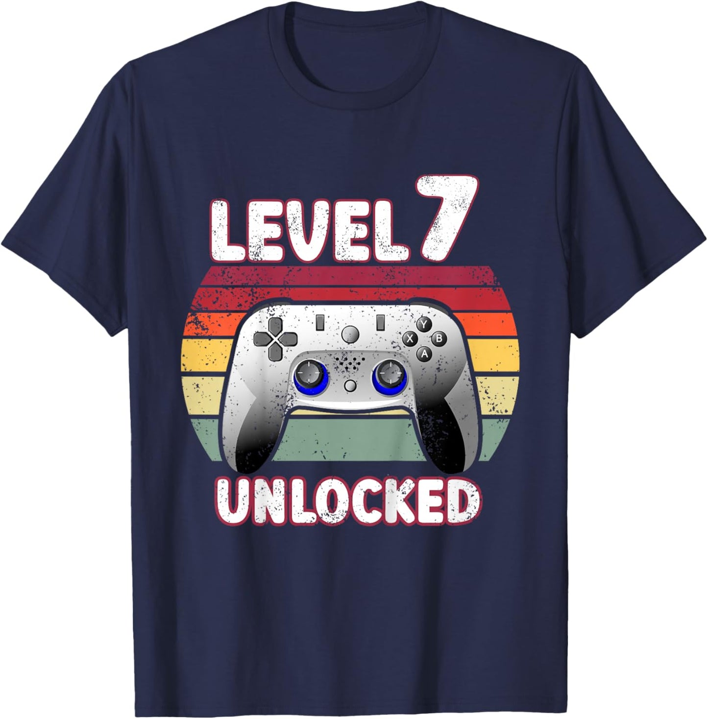 7th Birthday Boy Level 7 Unlocked 7 Year Old Birthday Gamer T-Shirt - T-Shirt | Navy