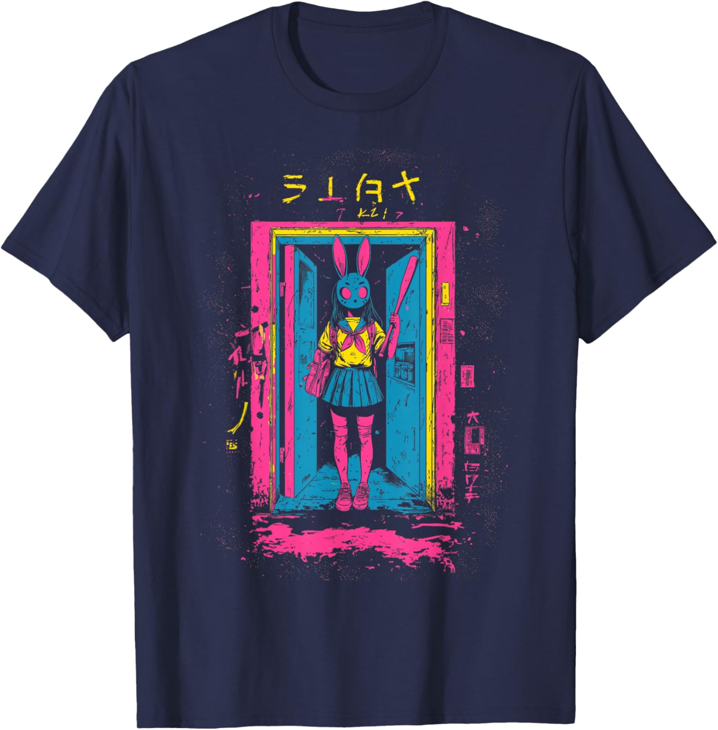 Creepy Girl Bunny Grunge Slasher Pastel Goth Anime Horror T-Shirt - T-Shirt | Navy