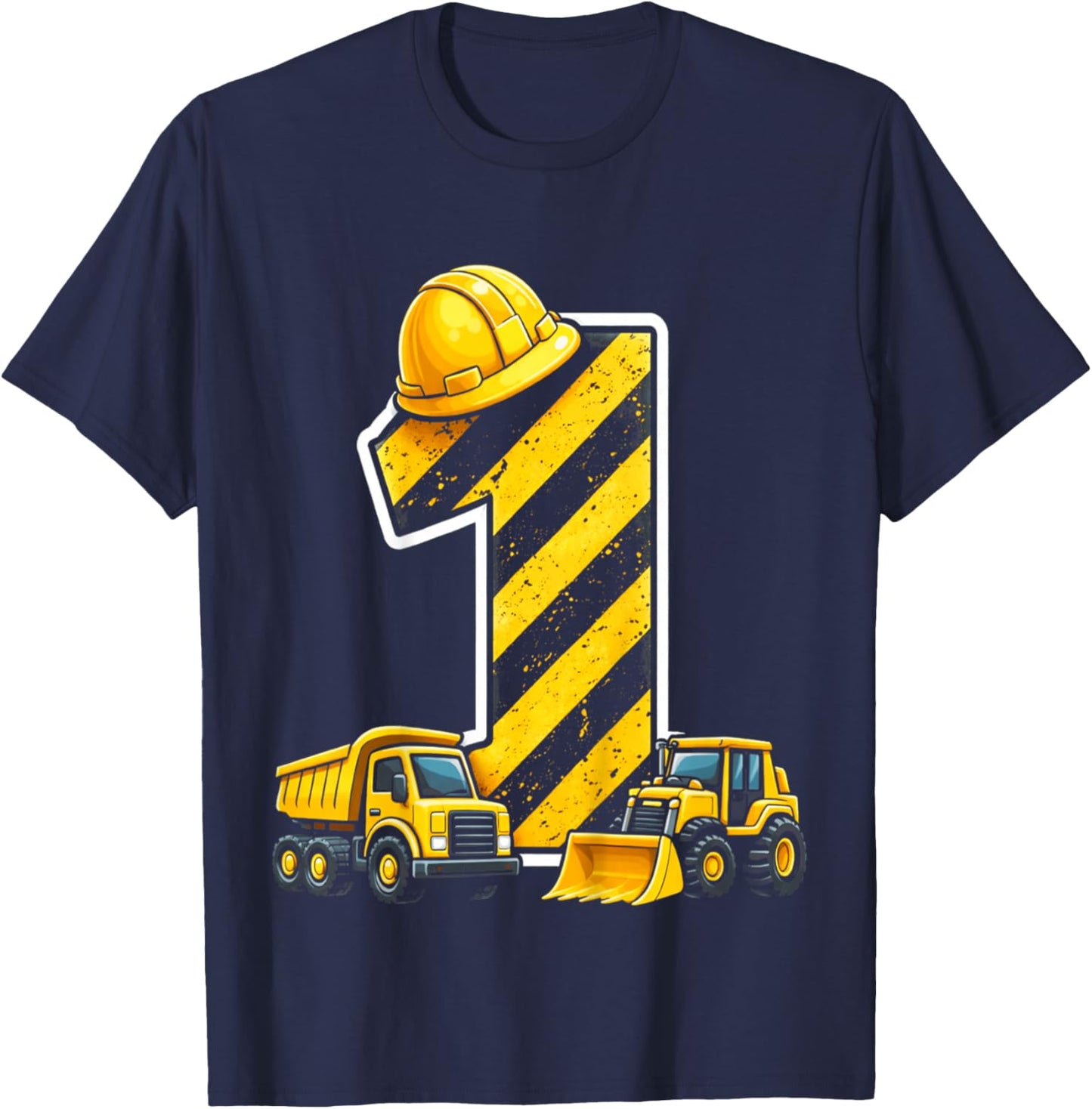 Kids One 1yr 1st Birthday Construction 1 Year Old Birthday Boy T-Shirt - T-Shirt | Navy
