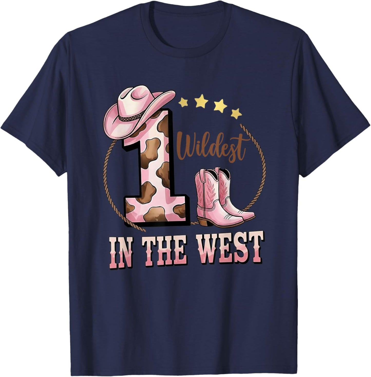 Wildest One in The West 1st Birthday Cowgirl Western Rodeo T-Shirt - T-Shirt | Navy