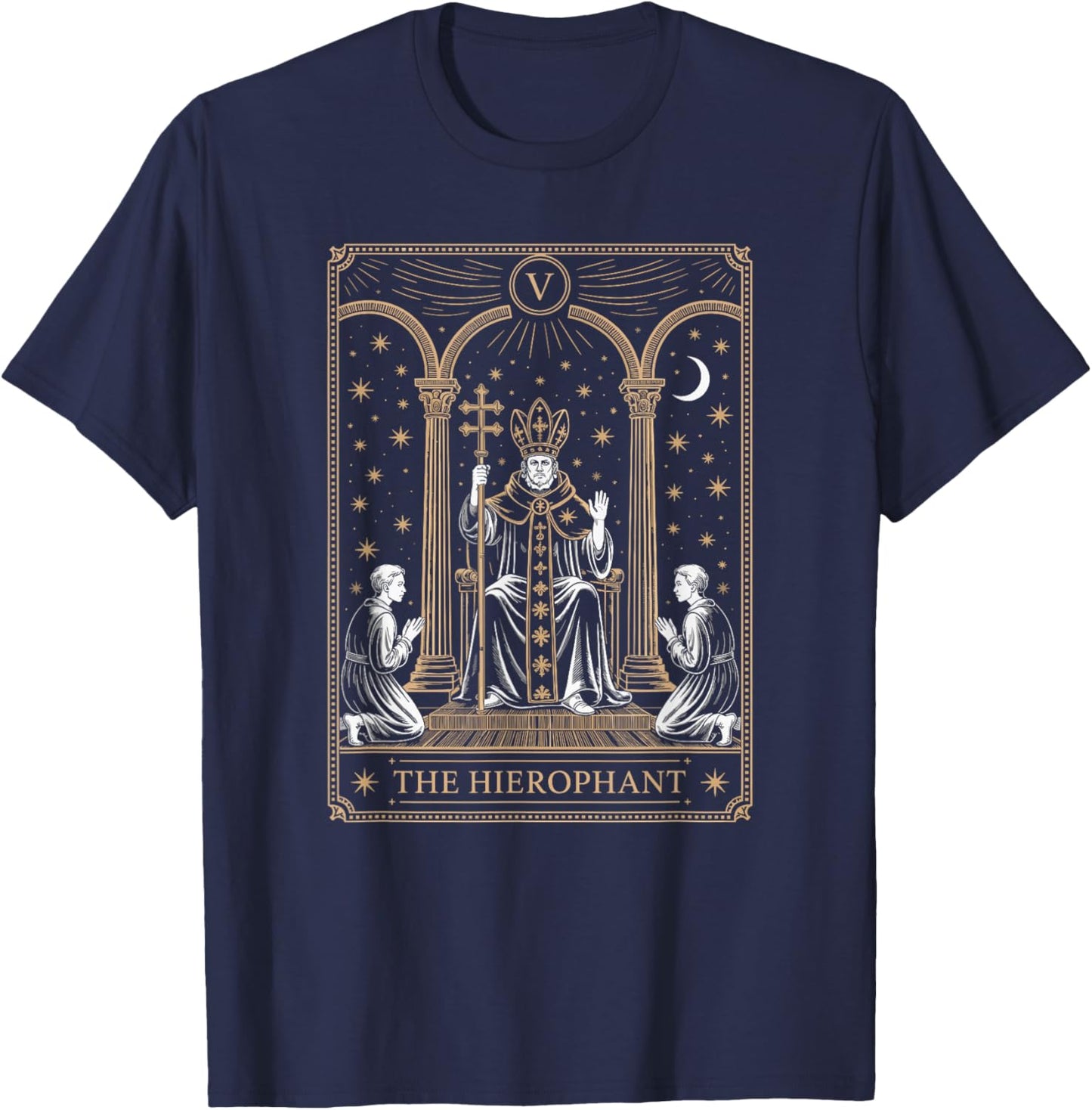 The Hierophant Tarot Card Spiritual Teacher Witchy Art T-Shirt - T-Shirt | Navy