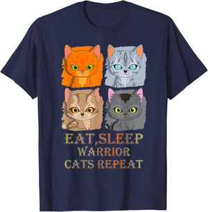 Eat Sleep Warrior Cats Repeat T-Shirt - T-Shirt | Navy