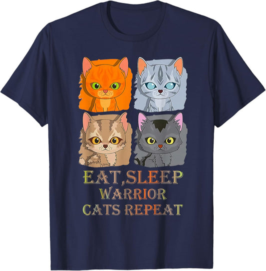Eat Sleep Warrior Cats Repeat T-Shirt - T-Shirt | Navy