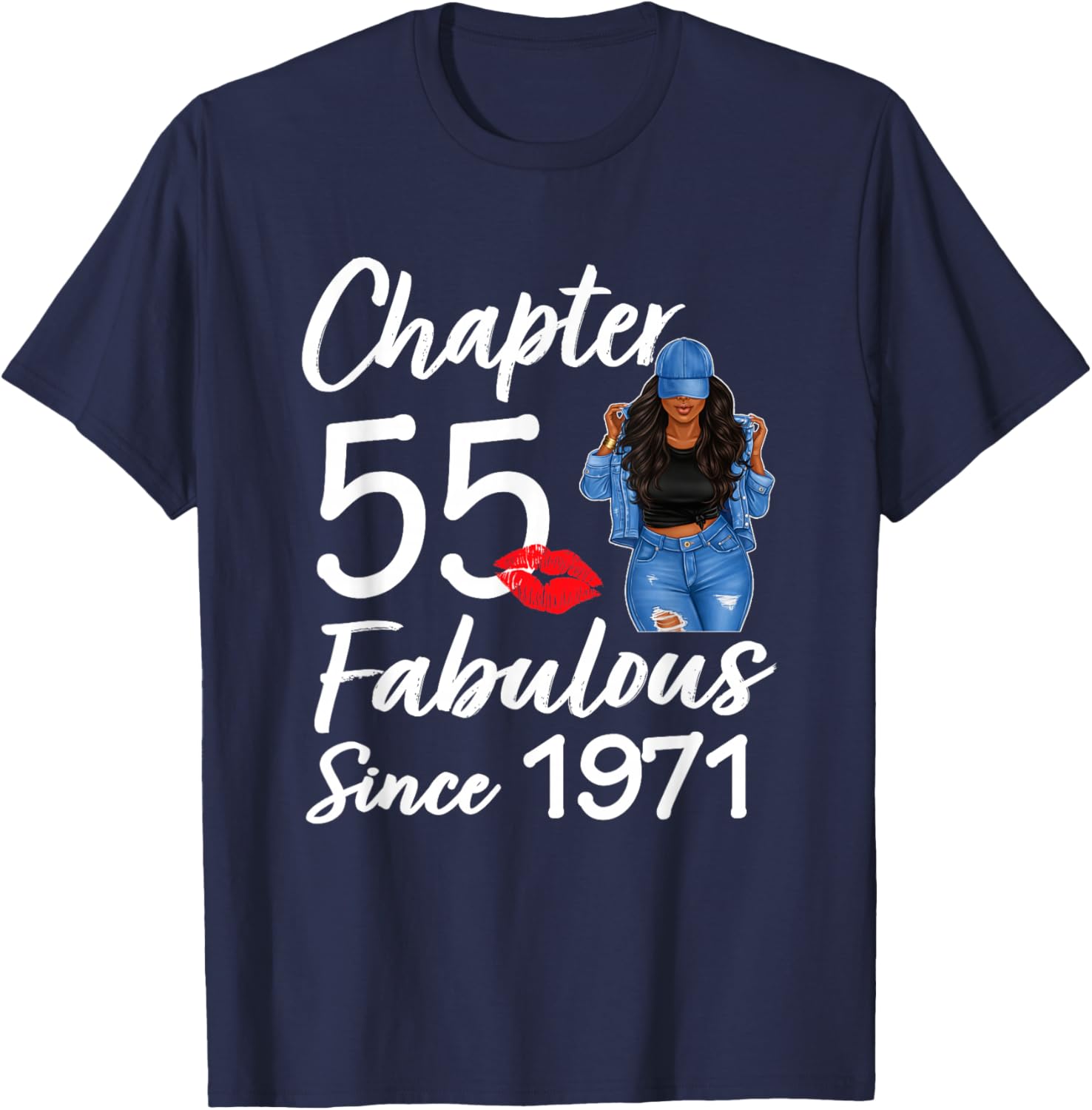 Chapter 55 Fabulous Since 1971 55th Birthday Black Women T-Shirt - T-Shirt | Navy
