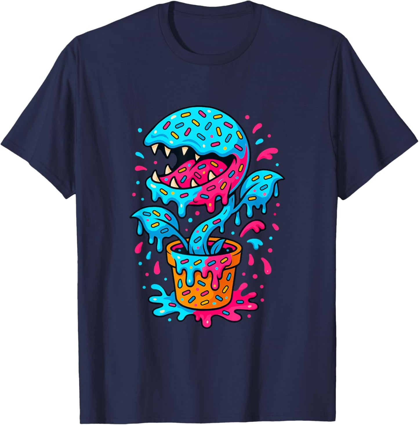 Carnivorous Plant Venus Fly Trap Design Blue Pink Drip T-Shirt - T-Shirt | Navy