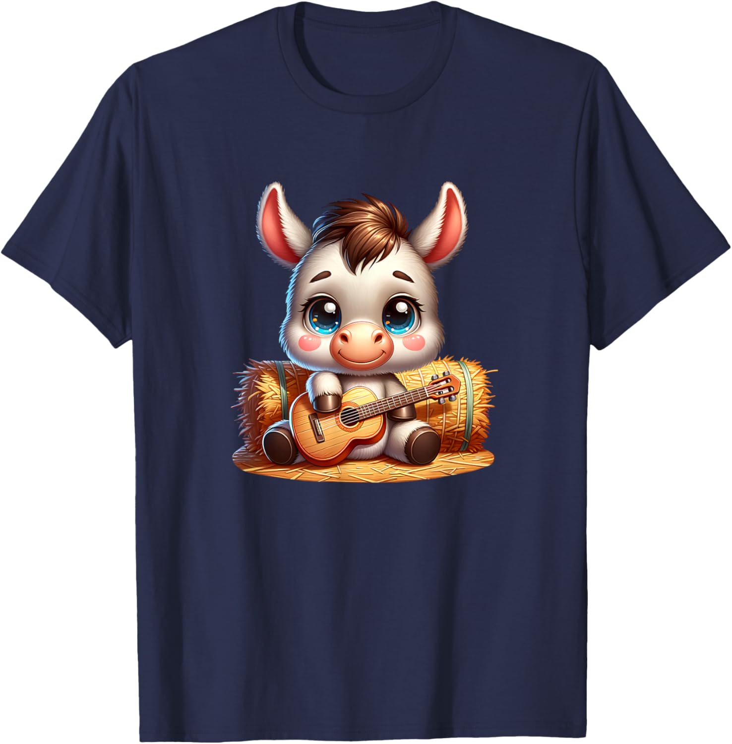 Cute Baby Donkey with Guitar Country Farm Vibes T-Shirt - T-Shirt | Navy