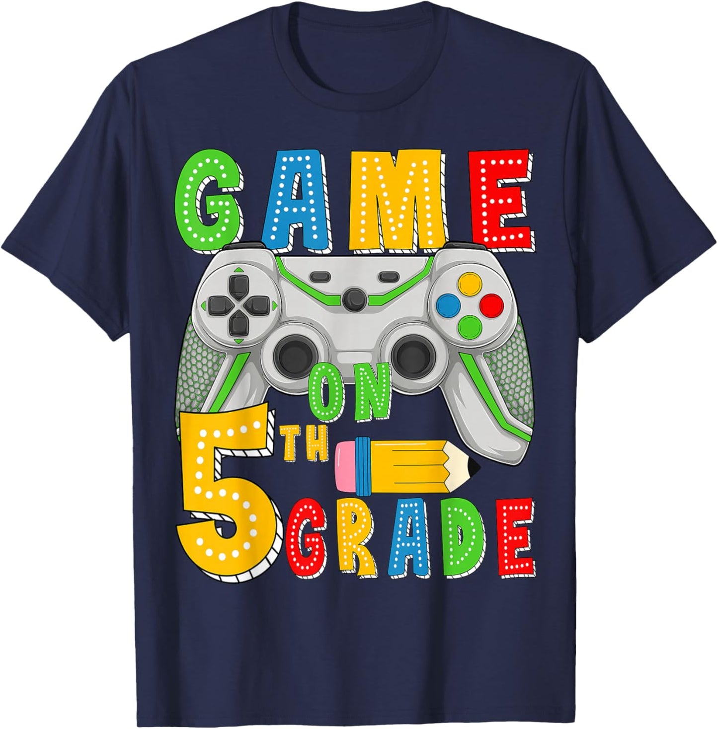 Game On Fifth Grade Back To School Gamer 5th Grade Boys Kids T-Shirt - T-Shirt | Navy