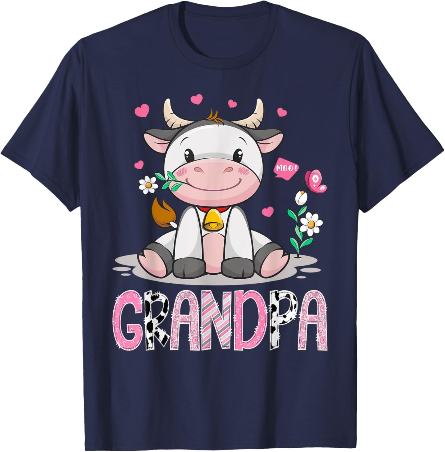 Grandpa Cute Cow Moo Farmer Birthday Family Matching T-Shirt - T-Shirt | Navy