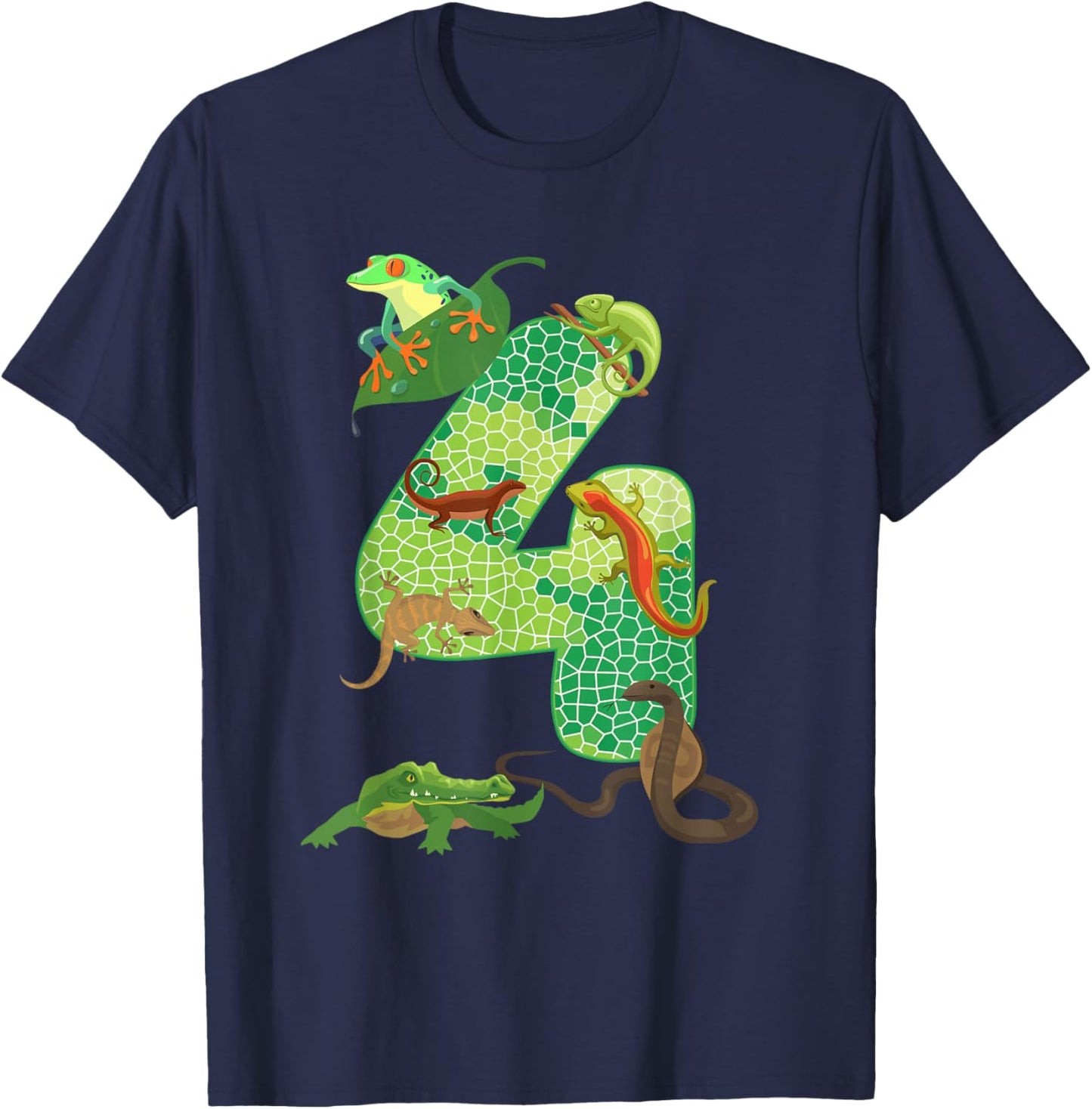4th Birthday Reptile Themed 4 Year Old Birthday Party T-Shirt - T-Shirt | Navy
