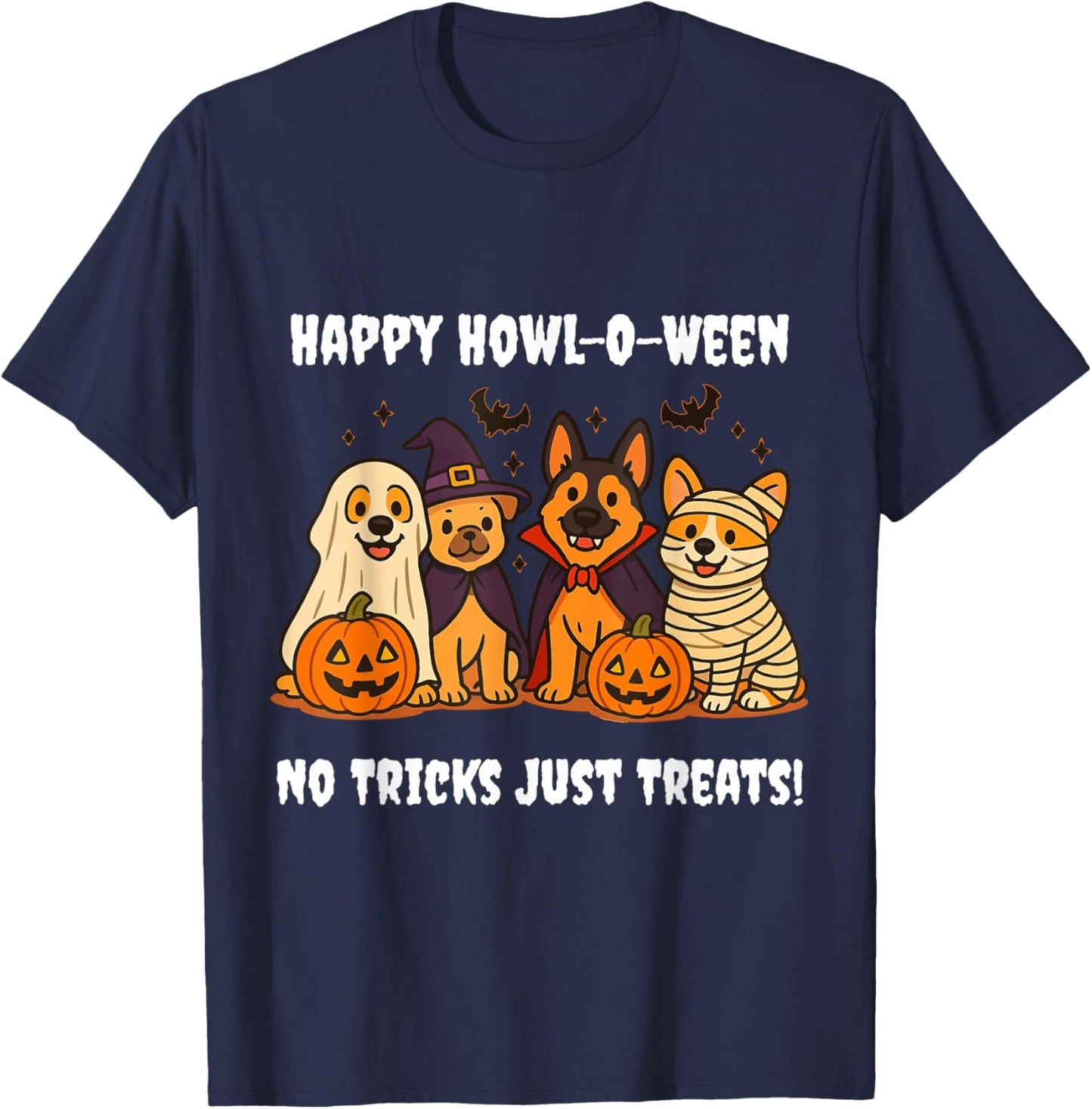 Spooky Dog Squad Ghost Retriever Witch Frenchie Dracula T-Shirt - T-Shirt | Navy