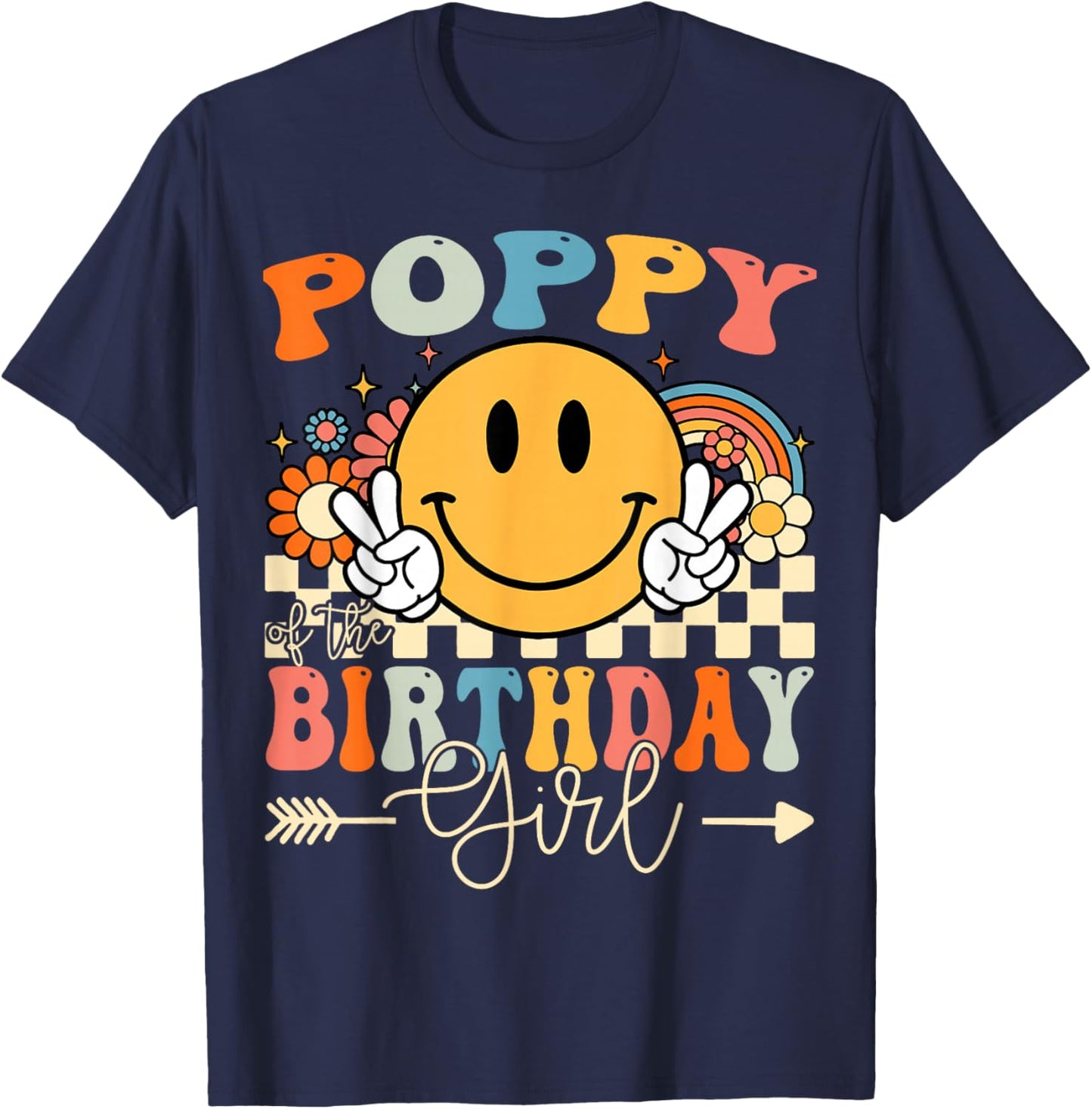 Poppy Of The Birthday Girl Groovy Retro Vintage T-Shirt - T-Shirt | Navy