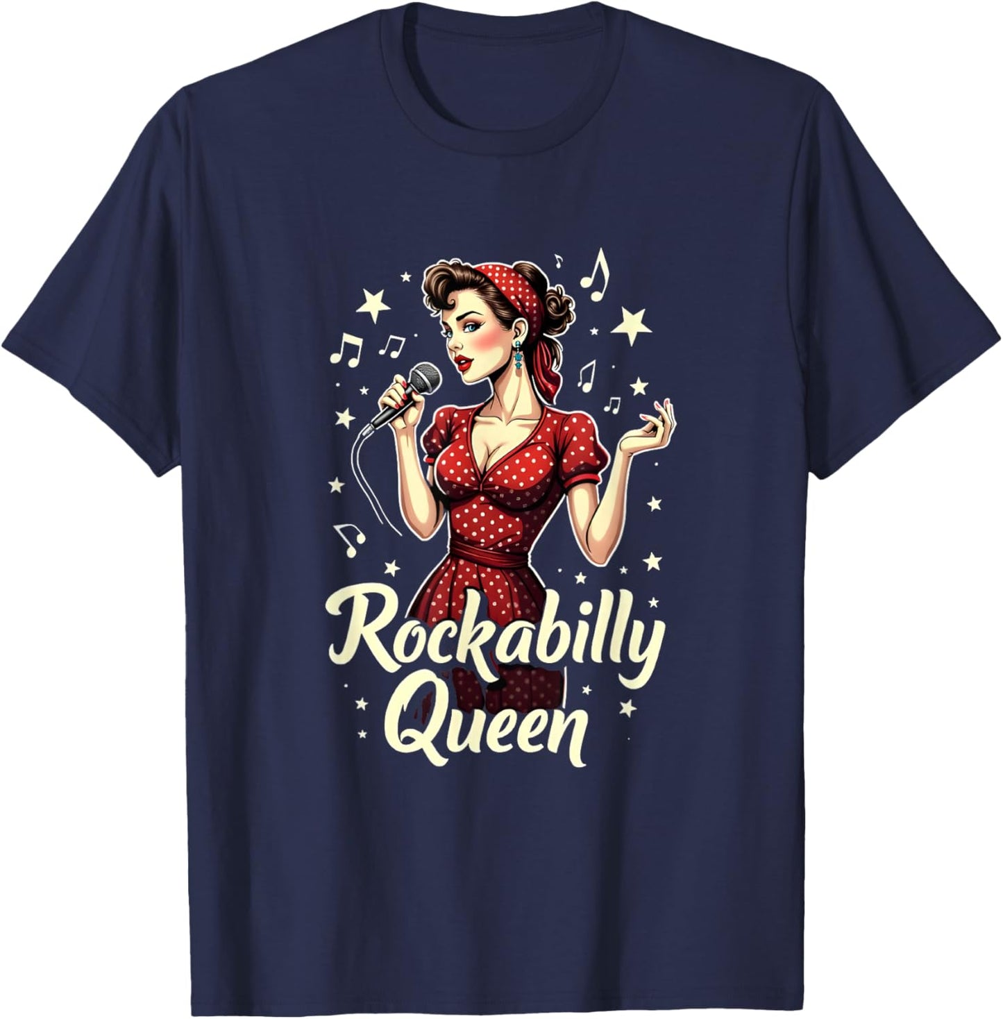 Retro 50s Pin Up Rockabilly Queen Rockabilly , Black, S T-Shirt - T-Shirt | Navy